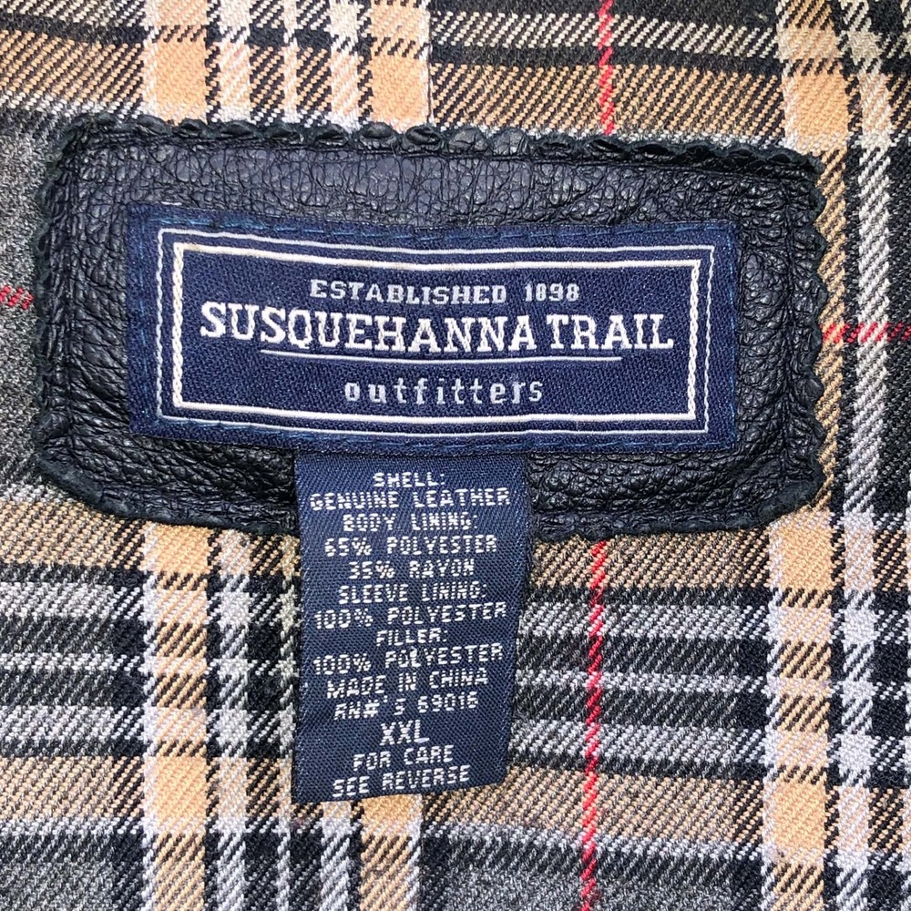 Susquehanna Trail Leather Jacket Mens XXL Black Tartan Plaid Lined Bomber Grunge - Picture 2 of 14